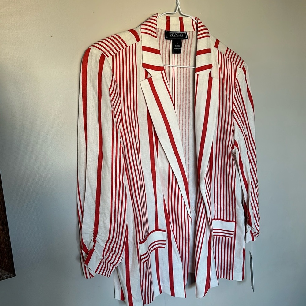 New York Clothing Co. orange stripe white blazer
